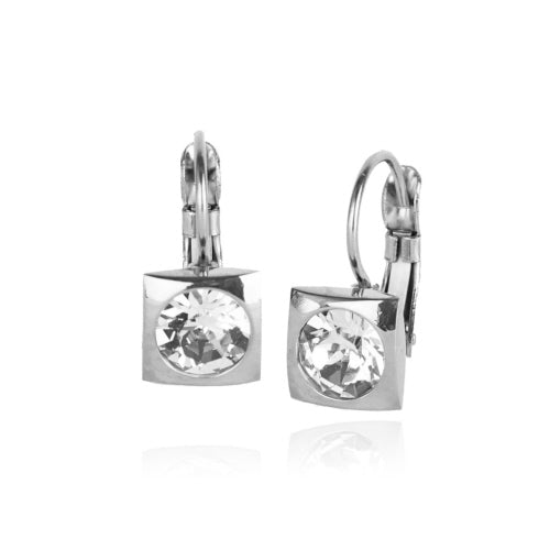 Classic Square Swarovski Crystal Frenchback Earrings, Stainless Steel, Crystal