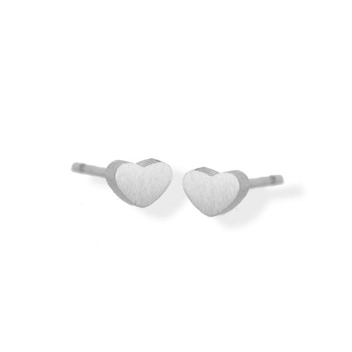 Petite Heart Stud Earrings, Brushed Stainless Steel
