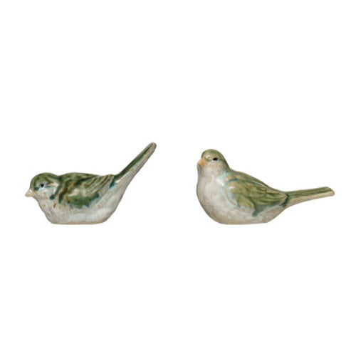 6" Stoneware Bird, Green, 2 Styles