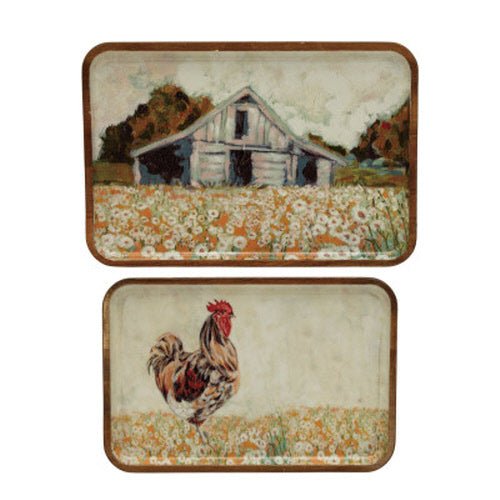 Enameled Acacia Tray - Medium with Rooster